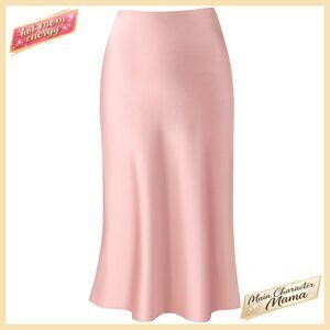 Midi Skirt High Waist Elasticized Satin Casual Women's Wear